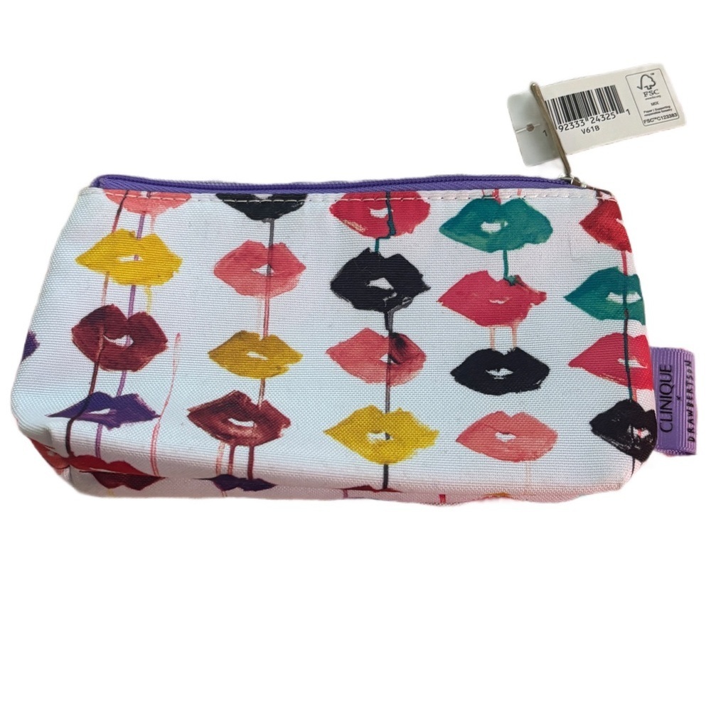 Clinique X Drawberston Limited Edition Makeup Bag Vibrant Multicolored Lip Print